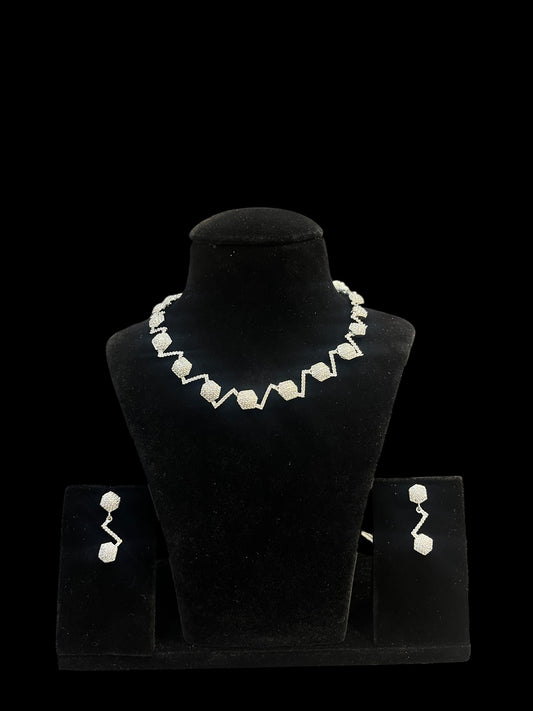 Sleek American Diamond Necklace Set (Design 18)