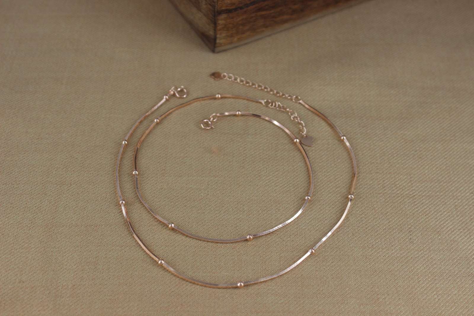 Minimal rose gold flat chain ball anklet