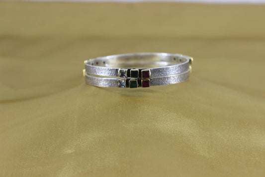 Handmade Multicolour Cutstone Dual tone Sqaure bangles