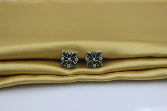 Clover Studs Green & Zirconia Combination