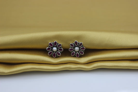 Dasiy Ruby & Pearl Flower Studs