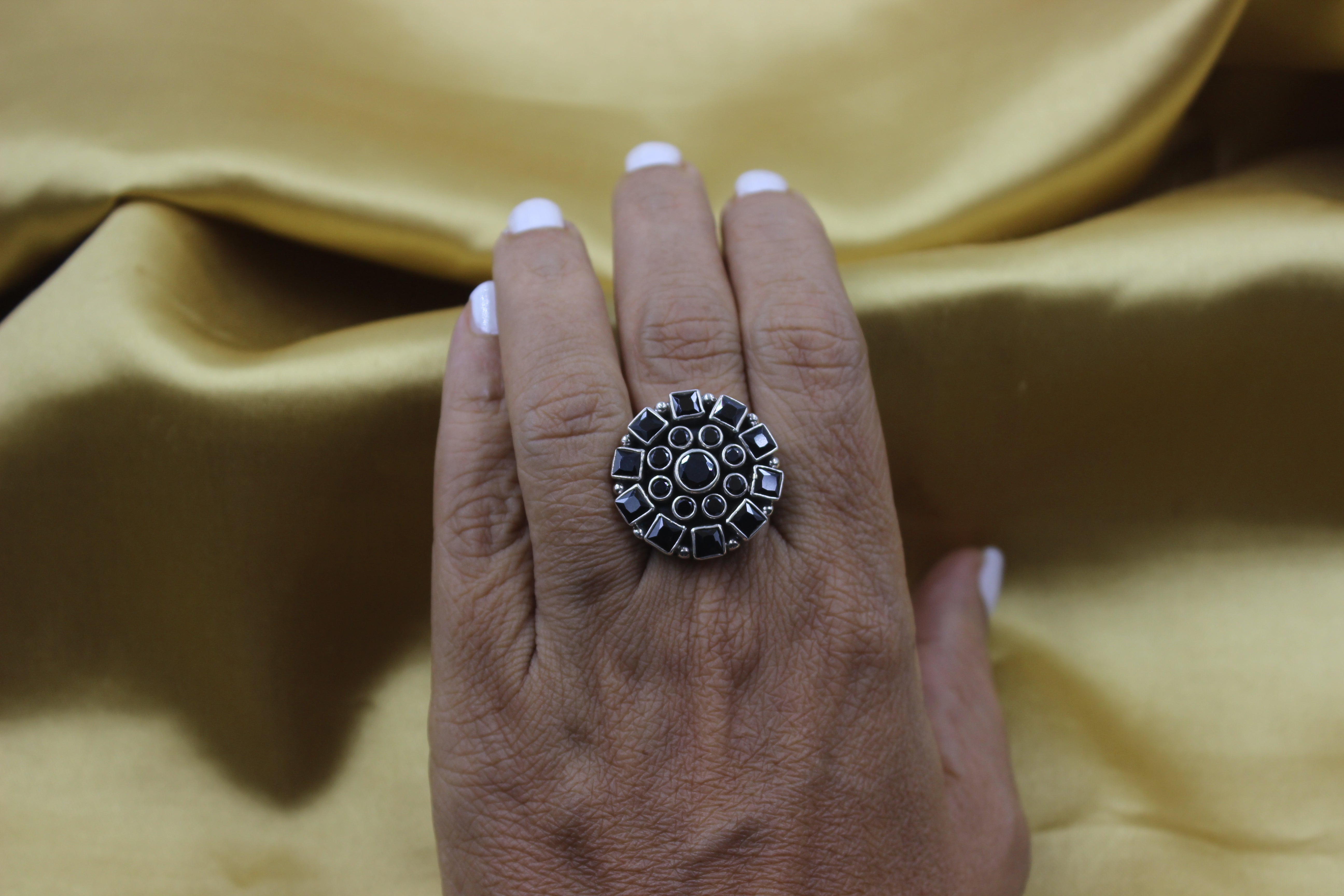 Royal Black Round Cutstone ring