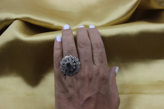 Beautiful Dual tone Green & Zirconia cocktail ring