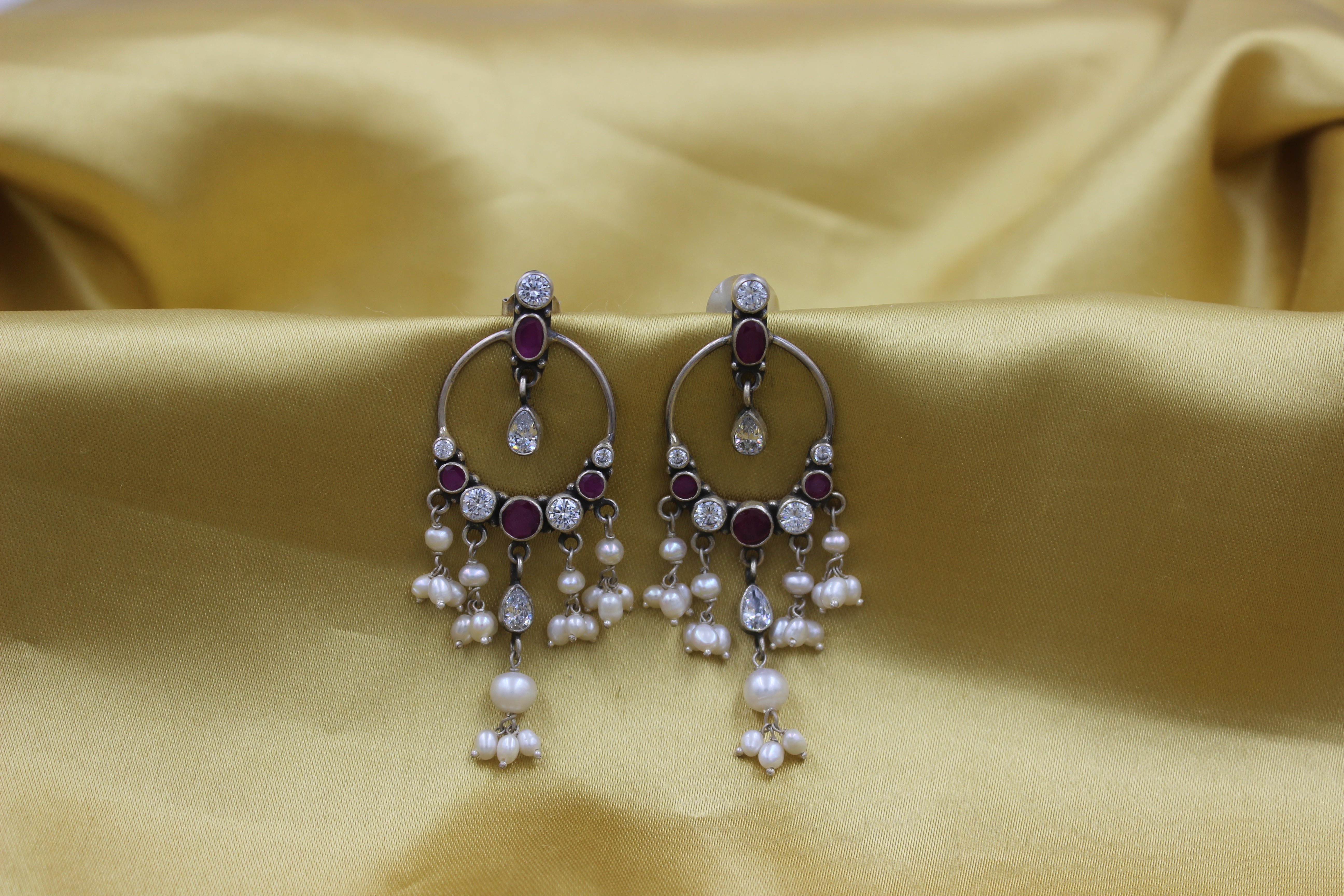 Beautiful Ruby & Zirconia Chandbali with Pearls Peroi