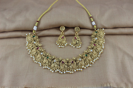 Antique Gold Neckalce Set with Hangings (Set 15)