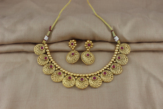 Antique Gold Neckalce Set with Hangings (Set 14)