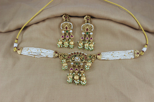 Antique Gold Choker Set with Hangings (Set 21)