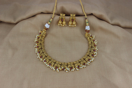 Antique Gold Neckalce Set with Hangings (Set 13)