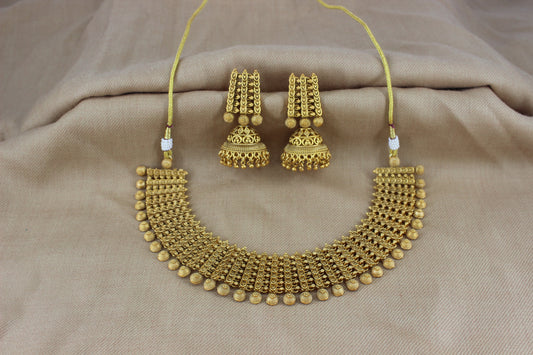 Antique Gold Neckalce Set with Jhumki's (Set 28)