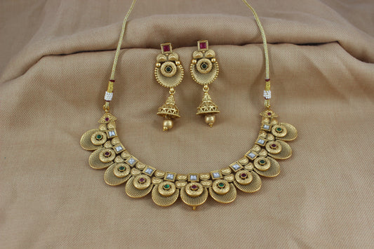 Antique Gold Neckalce Set with Jhumki's (Set 29)