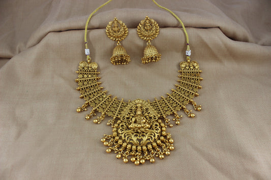 Antique Gold Temple Neckalce Set with Jhumki's (Set 30)