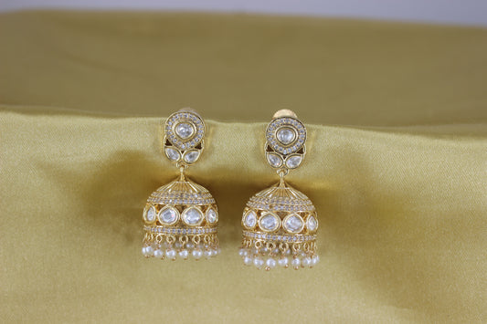 Antique Gold Jhumki's With Kundan Work (Design 14)