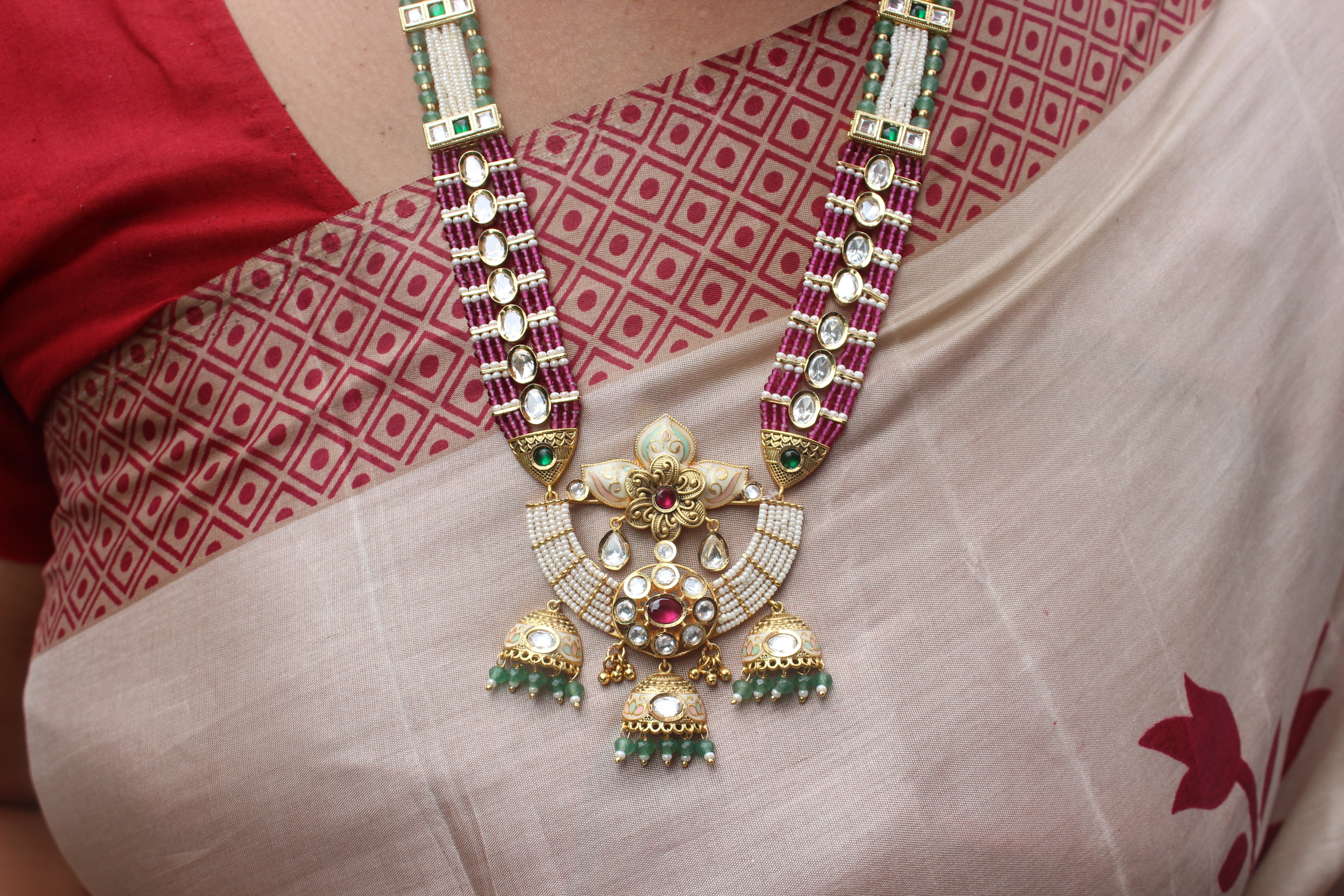 Royal Rajwadi Long Set With Kemp Stone, Kundan & Enamel work ( Design 7)