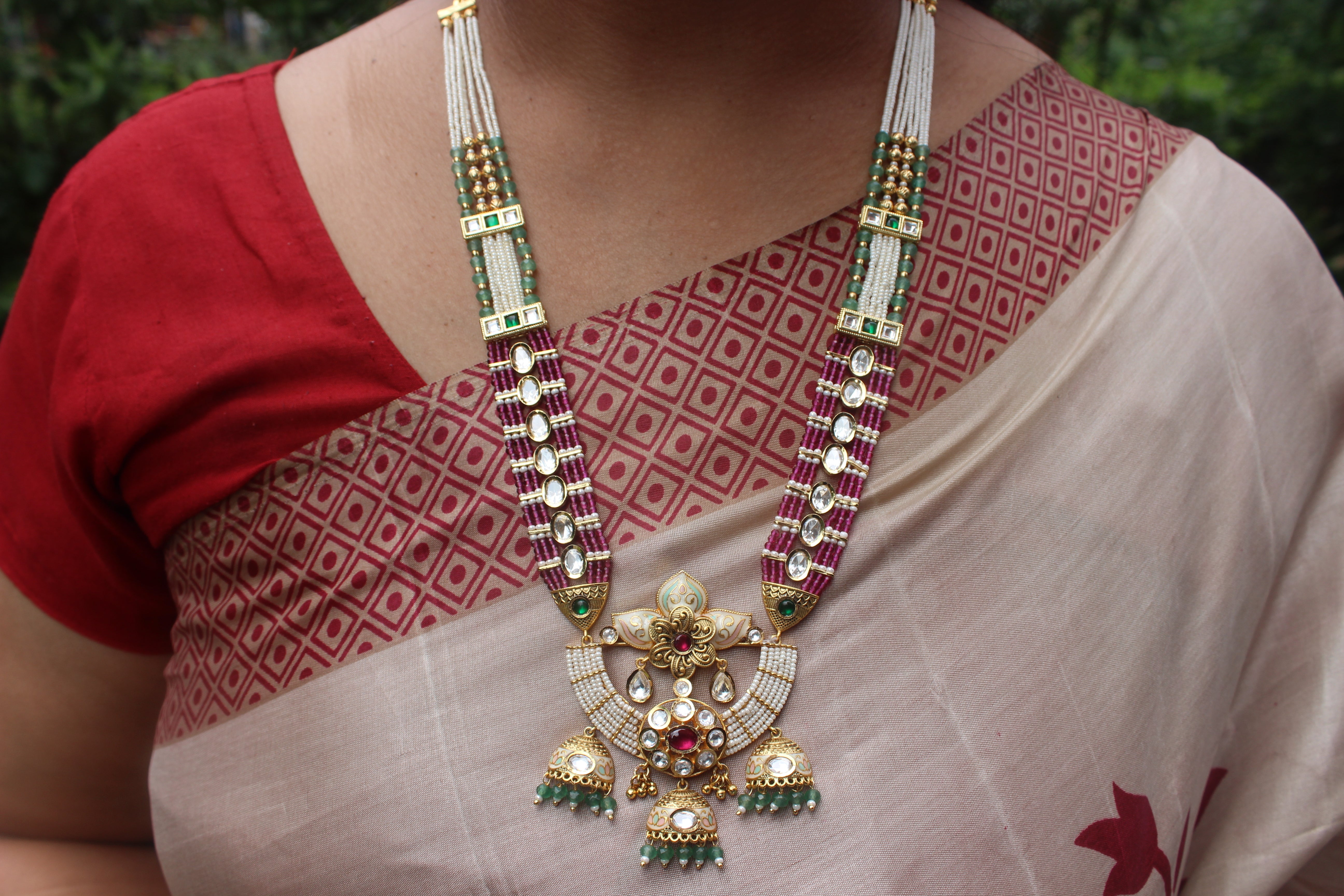 Royal Rajwadi Long Set With Kemp Stone, Kundan & Enamel work ( Design 7)