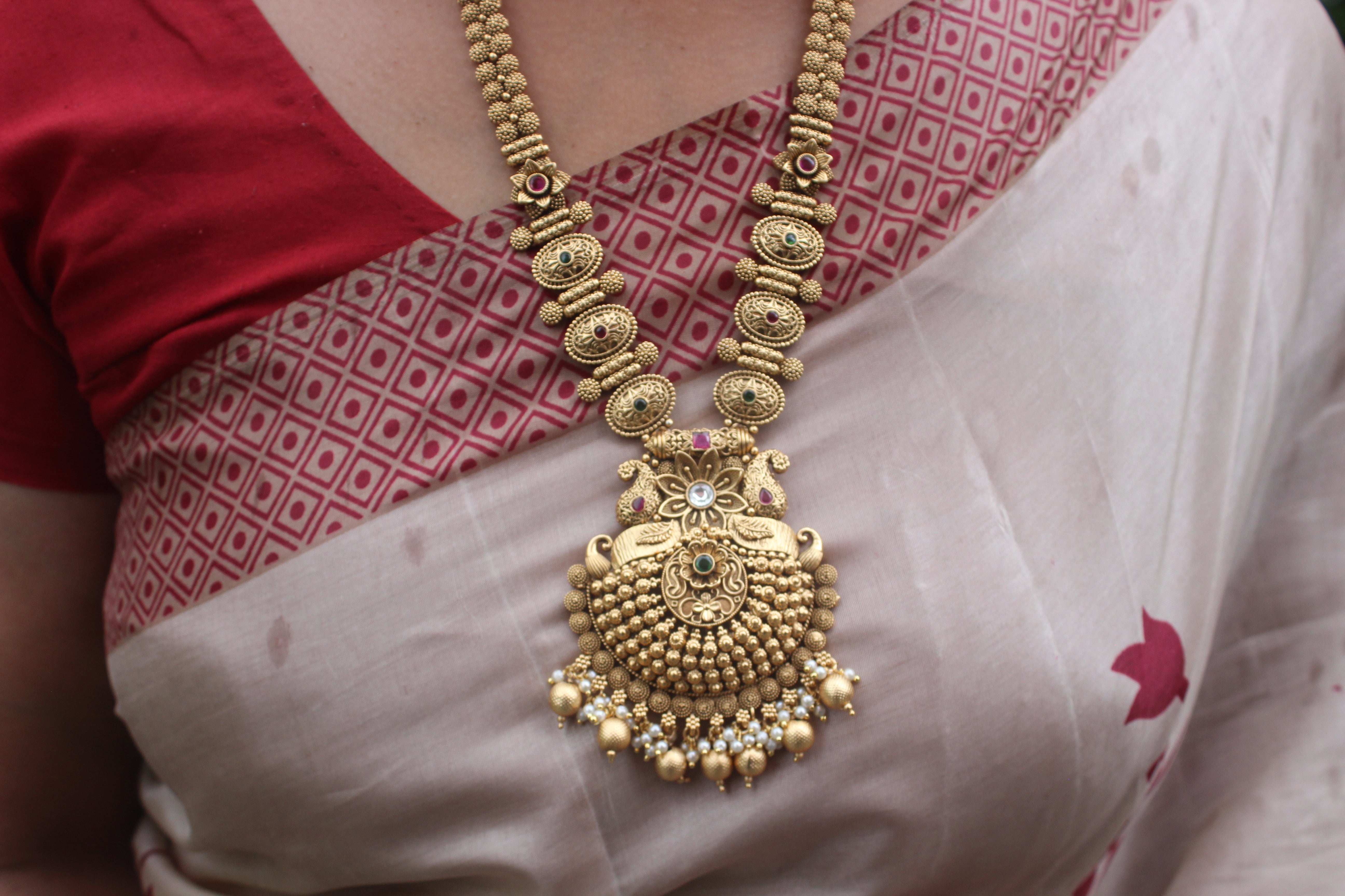 Antique Gold Long Necklace Set (Design 13)