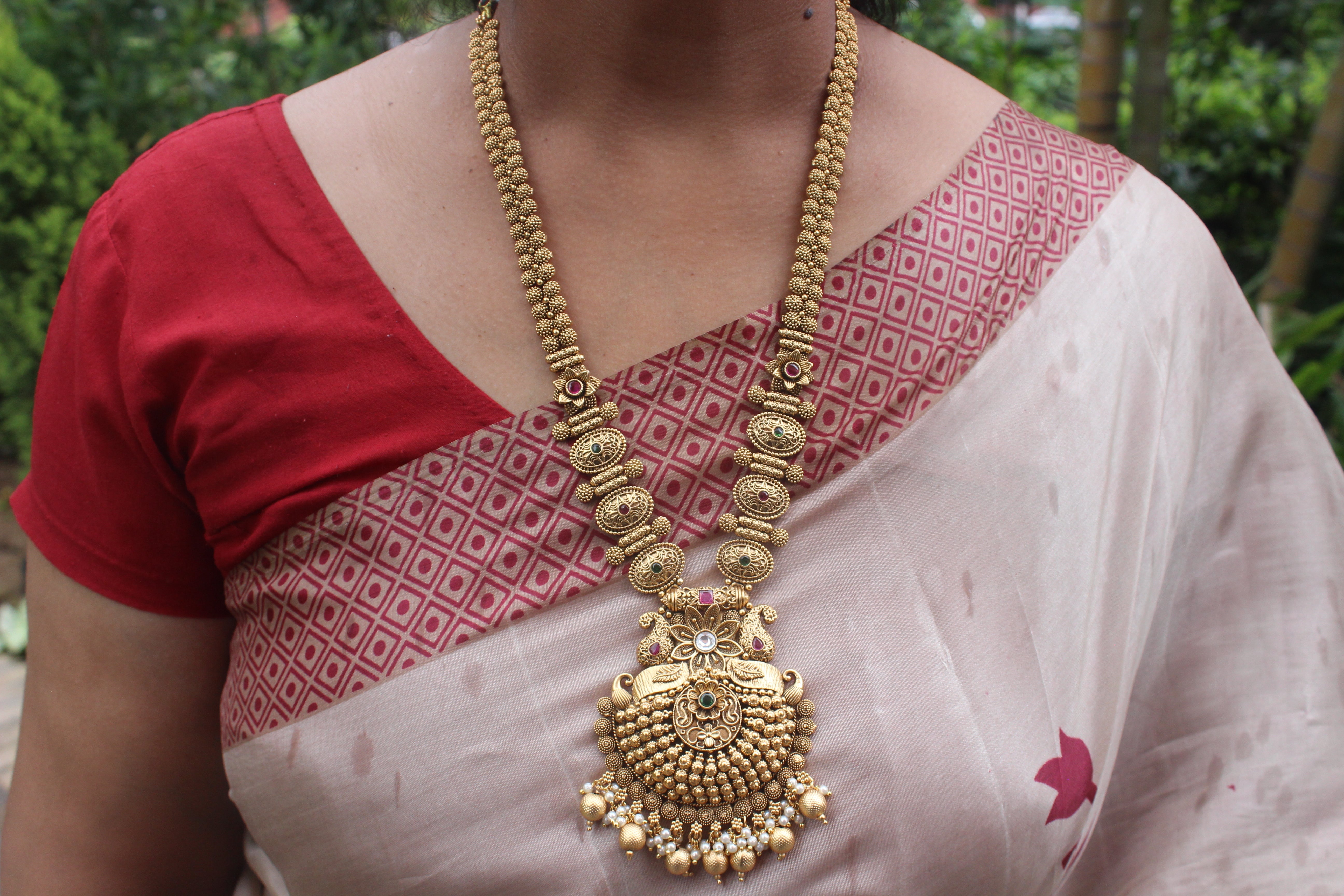 Antique Gold Long Necklace Set (Design 13)