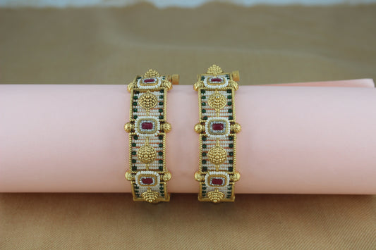 Rajwadi Antique Kada With Kundan,Kemp stone & Pearls work ( Design 28)