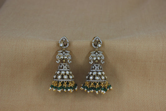 Elegant Peacock Style Long jhumki's in mehndi polish (Design 17)