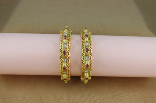 Beautiful Rajwadi Antique Bangles With Kundan & Colourful stones ( Design 66)