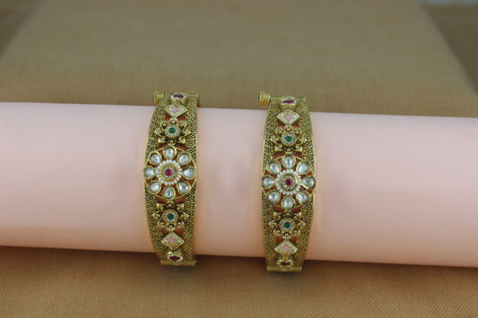 Beautiful Rajwadi Antique Bangles With Enamel & Colourful stones ( Design 64)