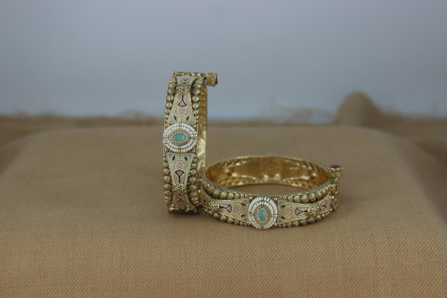 Beautiful Rajwadi Antique Bangles With Enamel & Colourful stones ( Design 63)