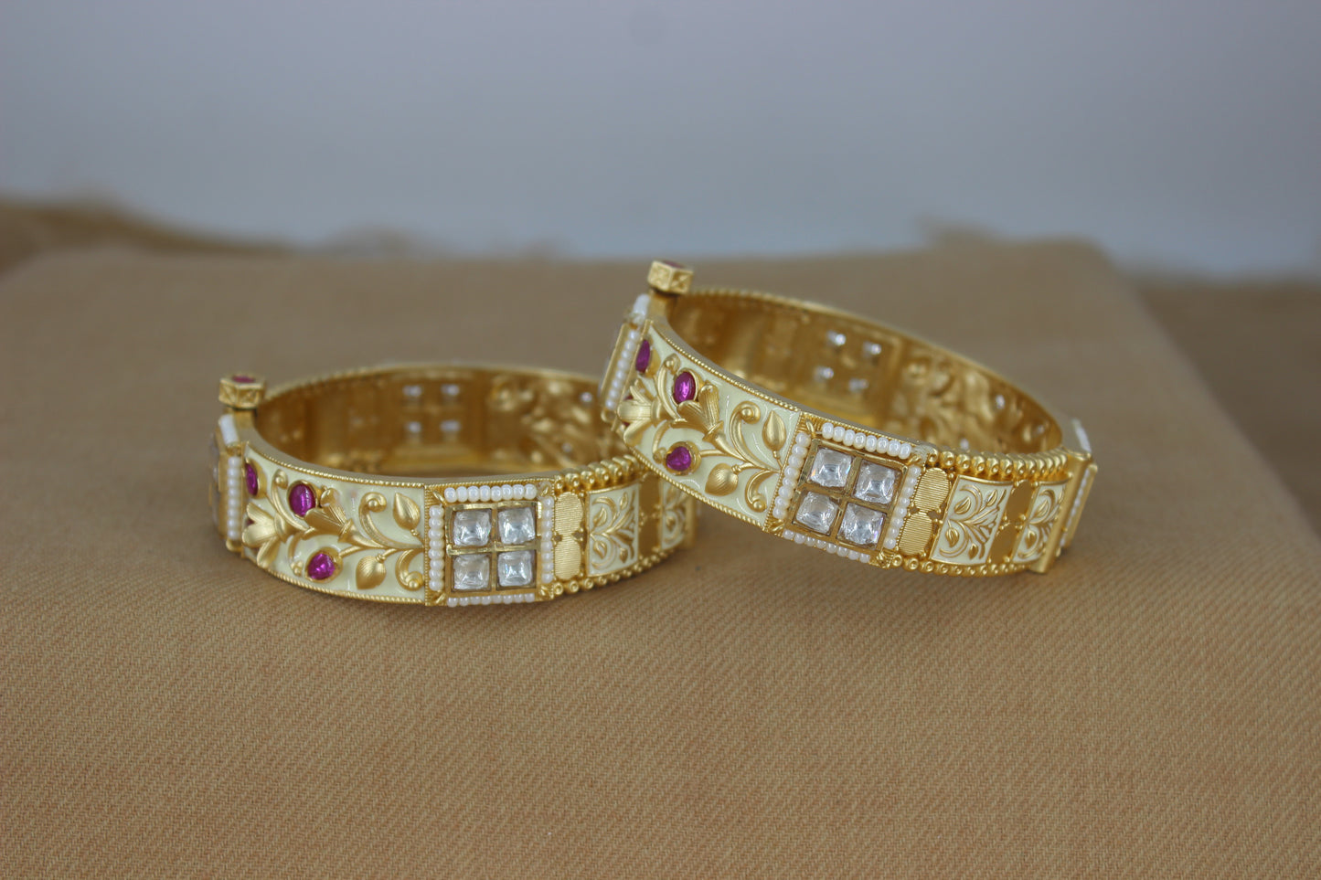 Beautiful Rajwadi Antique Bangles With Enamel & Colourful stones ( Design 53)