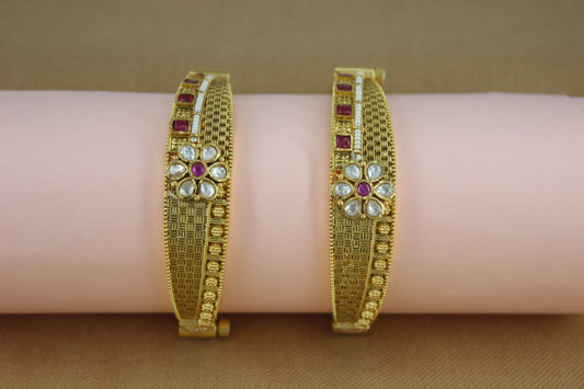 Beautiful Rajwadi Antique Bangles With Kundan & Colourful stones ( Design 49)