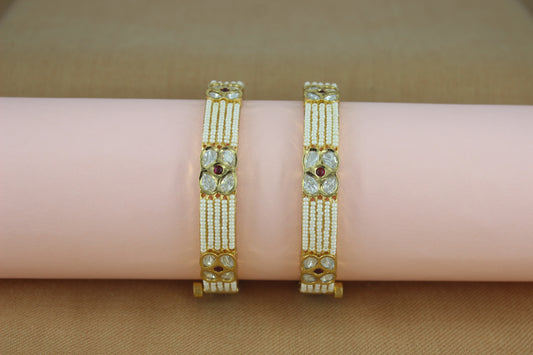 Rare Pearls Kada With Kundan Work & Ruby Stones( Design 44)