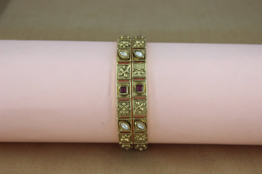 Rajwadi Antique Bangles With Kundan & Colourful stones ( Design 43)