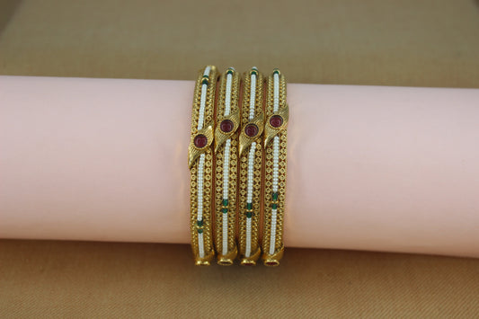 Evergreen thin Pearl Bangles with colored stone work (Design 37)