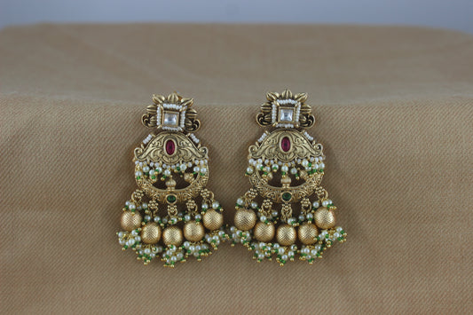 Antique Gold, Pearls,Kemp sone & Kundan work Hanging's (Design 30)