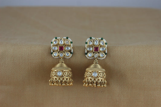 Beautiful Antique Gold, Pearls & Kundan work Jhumki's (Design 27)